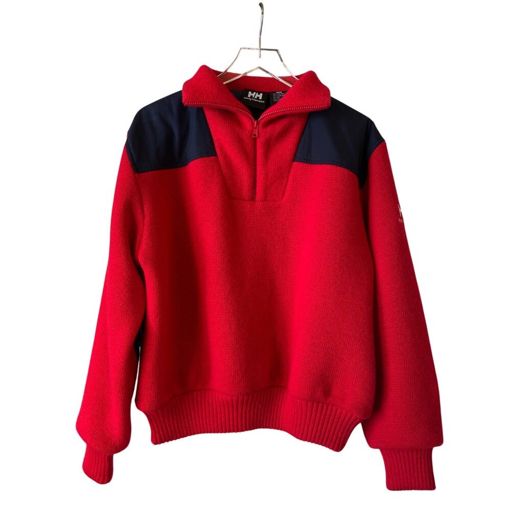 Vintage Mens Helly Hansen Red Wool Pullover 1/4 Zip small